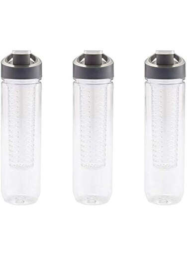 Hans Larsen Fruit infuser Water Bottle BPA Free, Healthy Sports Office Gym   BULK/Wholesale   (3 Pack) 800ml - (Transparent)