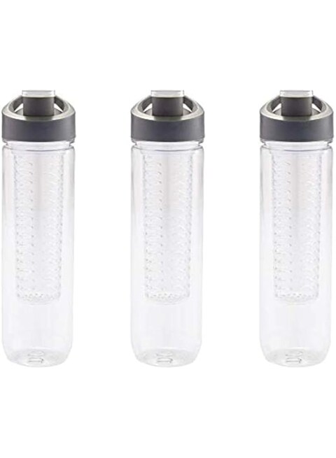 Hans Larsen Fruit infuser Water Bottle BPA Free, Healthy Sports Office Gym   BULK/Wholesale   (3 Pack) 800ml - (Transparent)