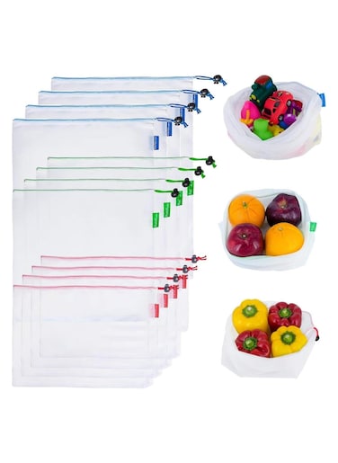 Home Smart Reusable Eco-Friendly Mesh Produce Lightweight Grocery Bags Vegetable Fruits and Shopping Storage Bags