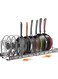 Expandable Pot and Pan Organizer Rack with 10 Adjustable Dividers, Heavy Duty Cookware Storage Holder for Cabinet, Pantry and Countertop, Black