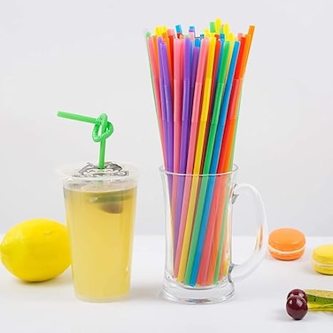 Plastic Straw &ndash; Artistic Mixed Color (1 Pack x 100 Pieces)   multicolor straws,bendable straws, flexible straws, stifflexible -pack flexiblestraws straway