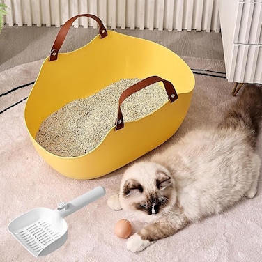 2 in 1 Portable . Litter Box, Large . Travel Carrier with Litter Box,. Toilet for Medium .s &amp; Kitties to Road Trip, Camping, Hiking, or Hotel (Yellow)