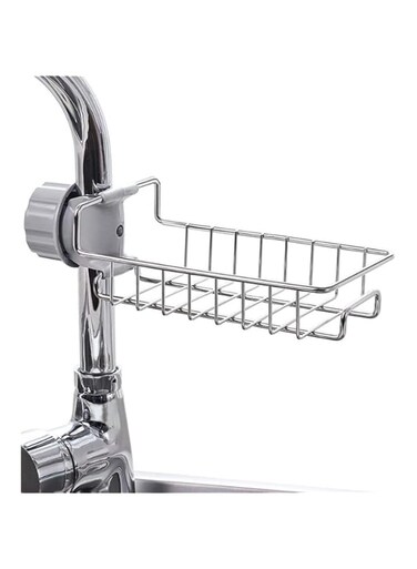 La Rosa Kitchen Faucet Sponge Holder VECU Stainless Steel Sink Caddy Organizer Drain Rack for Kitchen Accessories Dishwashing Liquid Drainer Rack Bottle Brush Storage Silver