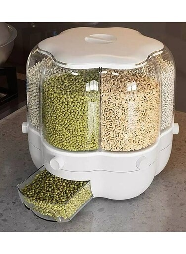 Container Dispenser Countertop 360 Degrees Rotary Sealed Rice Bucket Insect Proof Moisture Proof Rice Cylinder Food Dispensers Airtight Grain Dispenser