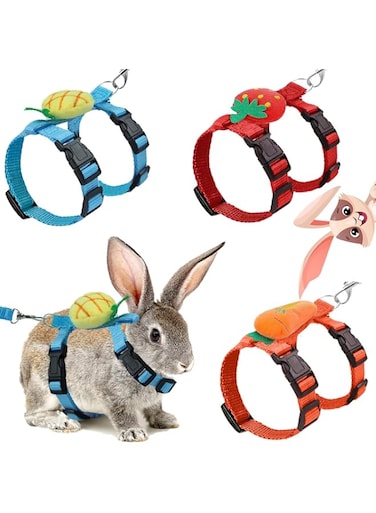 SANZEZ COOLive 3 Pieces Adjustable Rabbit Harness and Leash Bunny Harness Vest Ferret Leash with Decorations for Rabbit Kitten Puppy Pig and Small Pet Animals (Medium)