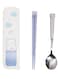 Travel Utensils, Cutlery Set Portable Travel Camp School Reusable Flatware Dishwasher Safe, Include Stainless Steel Spoon &amp; Fiberglass with Case,Gift Set, Cute Blue Bear