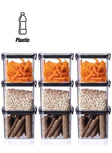 Set of 9 Airtight Food Storage Container with Lock Lids,Cereal &amp; Dry Storage Jars 700ml