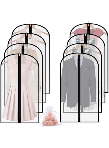 homeminda Garment Bags for Clothes 8packs 48in Hanging Lightweight Breathable Clear Dust Proof Cover with Balls and Study Full Zipper for Storage and Travel
