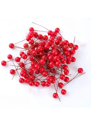 SWR Christmas Red Berry Stems Artificial Holly Berries Red Mini Berry Flower Ornament for Christmas Holiday Wreaths Home Decor, 100Pcs