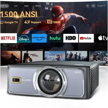 DESS، جهاز عرض أصلي بدقة 1080 بكسل بدقة 4K HDR للمنزل، فائق السطوع 1500 ANSI، (OA ذكي + ملاءمة الشاشة)، HDMI ARC، نظام تشغيل Google TV، BT 5.2، واي فاي ثنائي النطاق 6، 2 جيجابايت + 32 جيجابايت