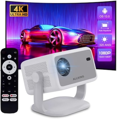 جهاز عرض ذكي صغير محمول LED LCD اندرويد FHD 1080P و4K تصحيح الانحراف للمسرح المنزلي والسينما بيمر 390 ANSI واي فاي بلوتوث HDMI USB
