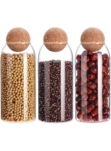 3x1200ml storage jars with cork ball lid