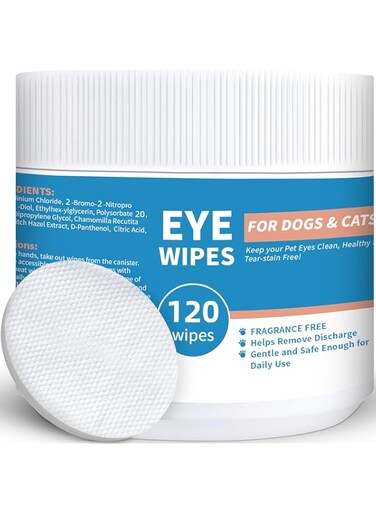 Spanielbuns Eye Wipes for Dogs &amp; Cats - 120ct Dog Tear Stain Remover Wipes - Non-Stinging Formula, Removes Dried Mucus, Discharge &amp; Tear Stains - 3.15" Large Size, Soft &amp; Safe for Daily Use