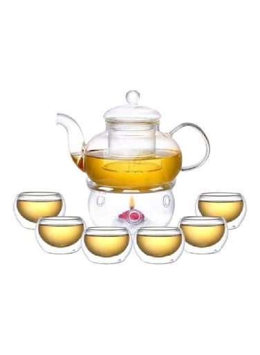 ML Borosilicate Glass Tea Pot Set Infuser Teapot + Glass Tea Warmer + 6Pcs 50 ML Double Wall Tea Cups Gift Set Clear 30ml
