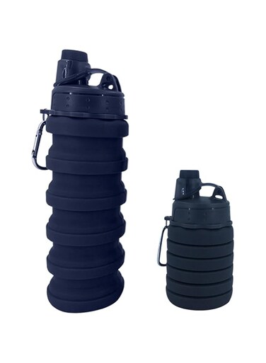 Collapsible BPA-Free Silicone Water Bottle - Foldable &amp; Reusable Sports Bottle for Outdoor Activities, Travel, Camping, Hiking - Perfect for Kids, Students, Women (Blue &amp; Black)