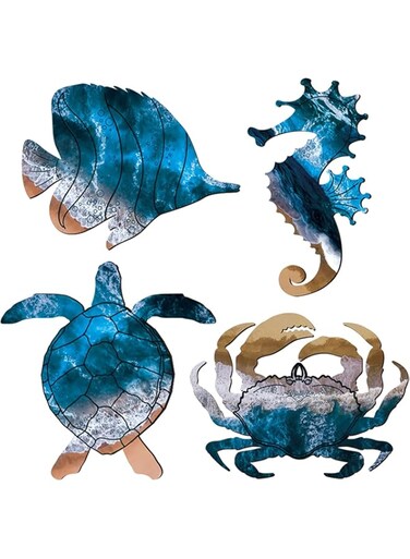 TERRIFI Ocean Sea Turtle Wall Decor Set of 4 Seahorse Sea Turtle Fish Crab Wall Art Decorations Beach Theme Decor for Bathroom Living Room Children Room Garden Bathroom Pool