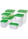 KNP Lightweight, stackable and transparent Food Containers. These 17 containers with lids are durable and They are also microwave and dishwasher safe.