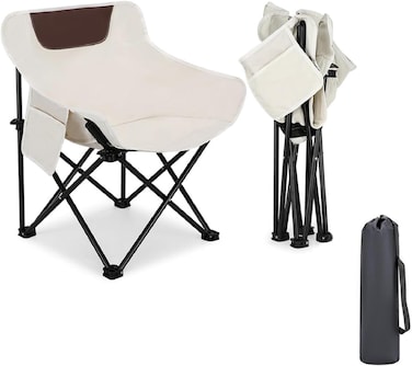 Portable Folding Chair, Lightweight Camping Chair with Carry Bag, Supports 130kg, Perfect for Outdoor Travel, Beach, Picnic, Hiking, Lawn Chair - White