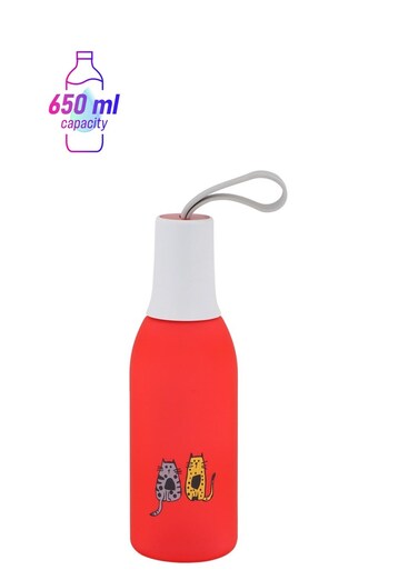 Cats Design Water Bottle 650 ML Red
