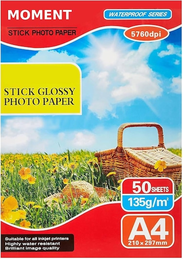 CRAFT MAGIC 50-Pack Glossy Sticker Photo Paper &ndash; 8.5 &times; 11 Inch Self-Adhesive Printable Sheets for Inkjet Printers, 135gsm White Sticky Photo Paper