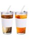 Aukomer Glass Coffee Cup with Straw 2 Pcs, Glass Water Tumbler with Lid, Premium Can Shaped Glass Cups, Reusable Iced Coffee Glasse Tumbler Travel Cup, Leakproof Mug with Straw for Milk Juice