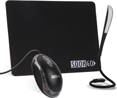 SOON GO Computer Mouse,Wired mouse,Mini Mouse,USB LED Llight 3 in 1 Sets USB Reading Lamp with Dimmable Touch Switch and Flexible Gooseneck Non-Slip Rubber Base for Laptop Home Office(Black)