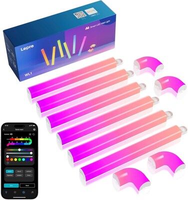 Lepro WL1 AI Smart Wall Lights, Music Sync RGB light Bar, Voice Control, Personalized AI Lighting Designer, for Home Decor, Gaming Light, Work with Alexa, Google Assistant,6 Pcs with 4 Corners
