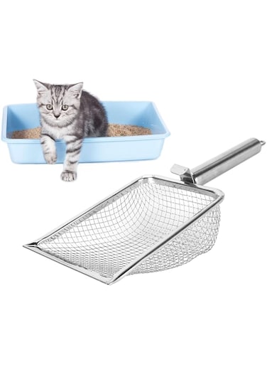 Luqeeg Rustproof Cat Litter Scoop, Stainless Steel Cat Litter Shovel, Hanging Kitty Metal Scooper, Easy to Clean Litter Box Scoop with Hook, Suitable for All Cat Litter