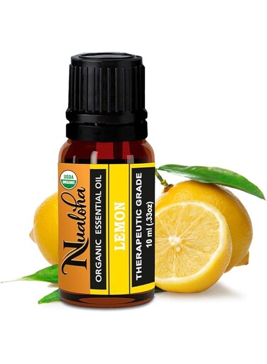 Nualoha Organic Lemon Oil, 100% Pure, Natural &amp; Undiluted Therapeutic Grade for For Skin Pigmentation, Face, Hair, Aromatherapy and Massage (10 ml)
