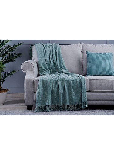 Home Cormac Chenille Throw With Fringes 140X190CM-Duck Egg