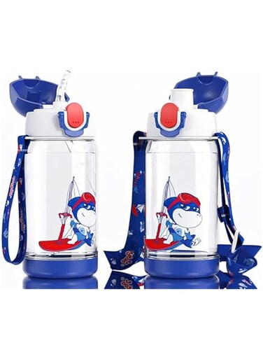 Azonee 500ml Kids Water Bottle with Straw, BPA Free, Lightweight &amp; Leak-Proof, 2 Lids, Carry Loop, Perfect for School &amp; Sports, 1 Pcs (Blue)