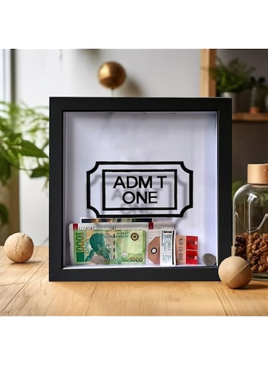 SACLI Adventure Archive Box,Travel Box for Memories，Valentine Gift for Him，Memory Box for Keepsakes To Hang Memorabilia, Awards, Medals, Wedding, Tickets, and Photos (Black Letter,8 * 8 in)