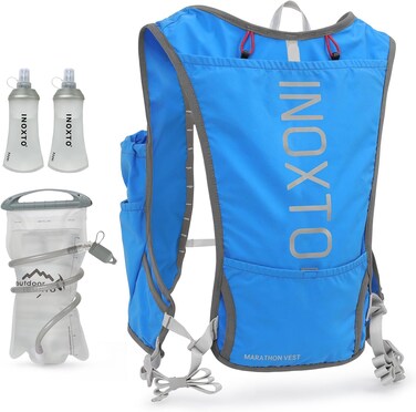 INOXTO Running Hydration Vest Backpack, Lightweight Insulated Pack with 2 x 500ML Bottles + 1.5L Water Bladder Bag Daypack for Hiking Trail Running Cycling Race Marathon for Men &amp; Women (588 Blue)