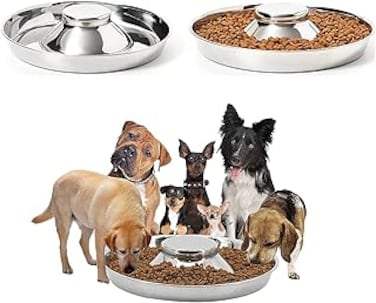 通用 2 Pack Dog Bowl Puppy Slow Feeder Bowls for Food Feeding &amp; Water Weaning Non-Skid Slow Feeder Silver Stainless Steel Healthy Metal Dog Bowl Dish for Small Medium Large Dog Cat Pet