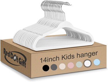 Dot Gift 30-Pack White Velvet Kids Hangers - 14 Inch Premium Children's Hangers