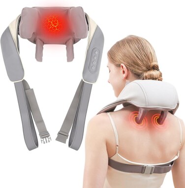 Fronnor Neck Massager with Heat Intelligent Wireless Portable Neck Shoulder Massager,2 Modes 2 Levels Deep Tissue Massager for Back Legs Muscles Pain Relief Women Men Gift-Home,Car,Office-Ergonomic
