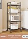 4 Tier Storage Shelves, Stable Kitchen Shelf Organizer, Storage Rack with Wheels and Armrests, Removable Free Standing Rack with 4 Hooks, Multipurpose Rack, Shelving Unit for Warehouse Basement Kitchen Living Room pantry