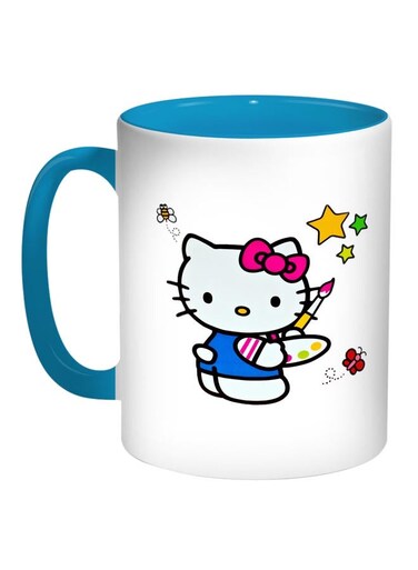 Kitty Printed Coffee Mug Turquoise/White/Pink