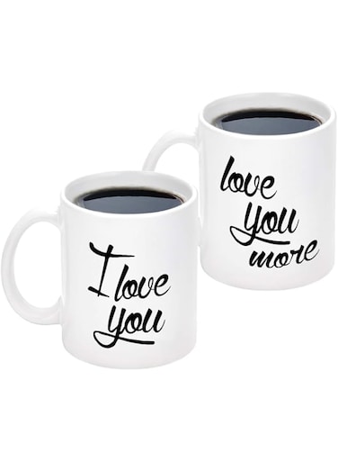 I Love You Love You More Funny Couple Coffee Mugs Set Valentine's Day Engagement Bridal Shower Wedding Gifts for Him Her Bride and Groom Husband Wife Newlywed Novelty Ceramic Cups 11 Ounce White