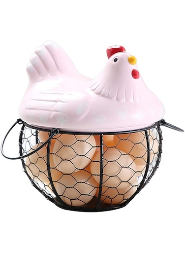 Quietcloud JannahMehr Egg Storage Basket - Freestanding Wire Chicken Egg Storage Organizer Display Holder Basket for Countertop Kitchen - Pink