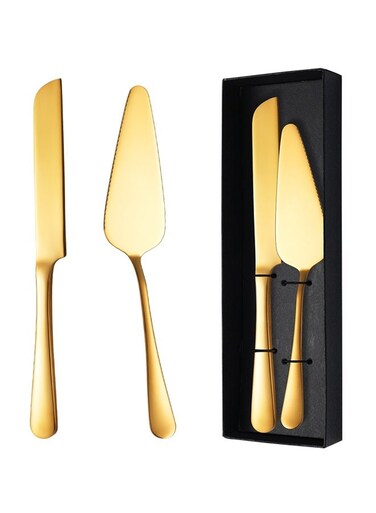 Premium Cake Cutting Set,Includes Cake Knife and Pie Spatula for Pastry, Pizza and Desserts(Gold)