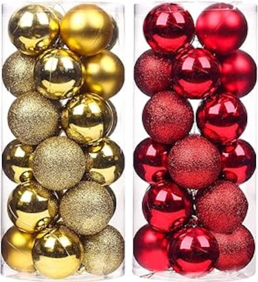 48Pcs 1.57" Christmas Balls Ornaments for Xmas Christmas Tree, Shatterproof Christmas Holiday Party Garden Decoration 2022 New Year's Eve Ornaments(Golden and Red)