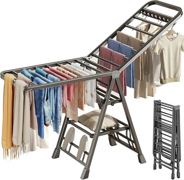 Foldable Clothes Drying Rack, 3 Tier Laundry Dry Rack Height Adjustable Clothes Hanger Stand Drying Racks, Carbon Steel Laundry Drying Rack Stand for Sheets Towels &amp; Clothing, Indoor Outdoor Use