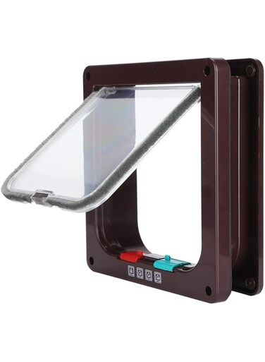 Cat Door, Plastic Small Pet Door Cat Flip Door with Accessories for Household(Brown, S)