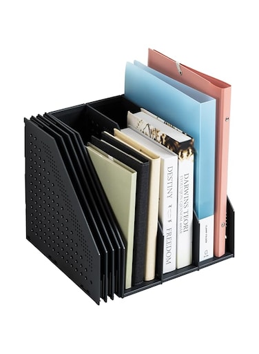 Deli Collapsible Magazine File Holder, Desk Organizer Document Folder for Office Organization and Storage, 3 Vertical Compartments, Dark Grey