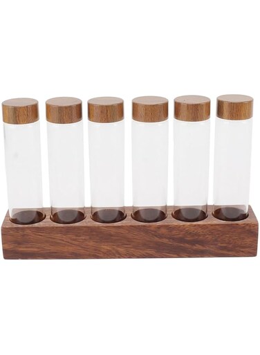 Coffee Bean Storage Jar, Transparent Glass Compact Easy Access Coffee Bean Storage Tubes for Kitchen (Single Row 6 Holes)