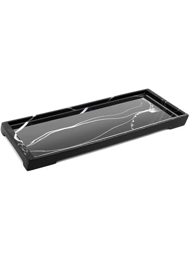 LENND Vanity Tray, Toilet Tank Storage Tray, Resin Bathtub Tray Bathroom Tray Marble Pattern Black Tray, Vanity Organizer for Tissues, Candles, Soap, Towel, Plant