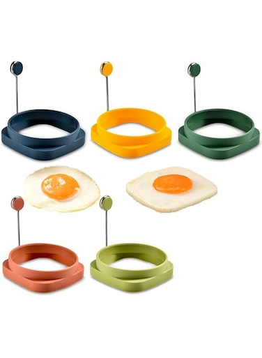 Silk Route - 5 Pcs Silicone Egg Rings,Two-Sided Non Stick Pancake Molds Fried Egg Cooking Rings Mold Ring Round with Handle for Fry Eggs Pancakes Reusable Fried Egg Mold, Round&amp;Square