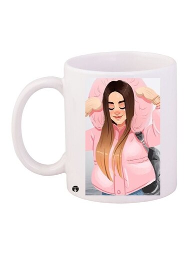 Cartoon Girl Printed Coffee Mug White/Pink/Brown