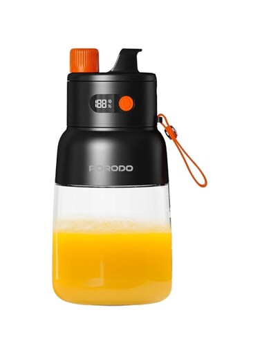 Porodo Lifestyle 70W Portable Blender, Blend &amp; Sip, IPX6, LED Display, 2&times;1500mAh Battery Capacity, 2.5Hours Recharge Time, 1000ml Capacity, 12 Blades, 18000RPM Motor Speed - Black/Orange